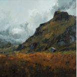 ‡ DAVID GROSVENOR (b.1956) oil on canvas - entitled verso, 'Clogwyn y Barcut, Drws-y-Coed' on Ffin y