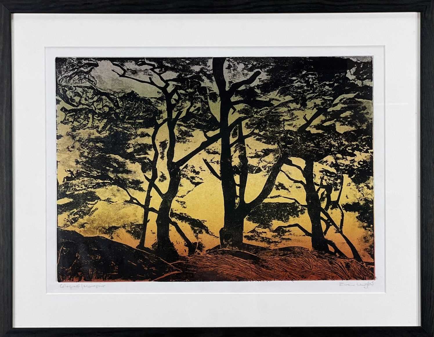 ‡ EIRIAN LLWYD (Welsh 1951-2014) colograff/monoprint - a pair, woodland scene at sunset together - Image 3 of 5