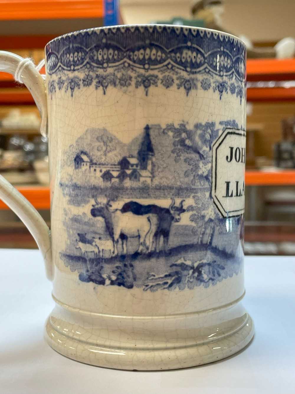 SWANSEA 'NAMED' BLUE & WHITE TANKARD printed in black with cartouche 'John Price Llanwrtyd' reserved - Image 7 of 14