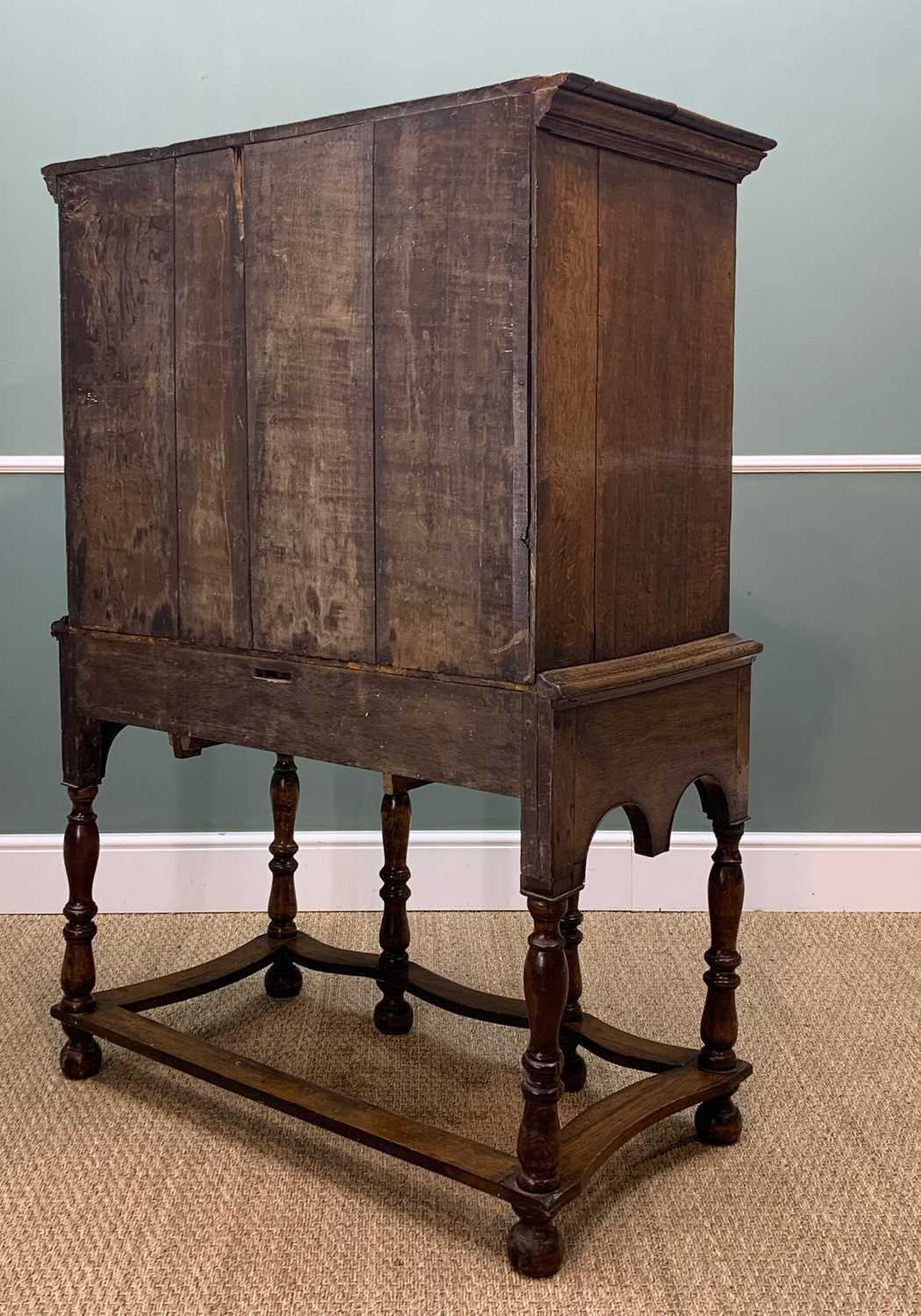 WELSH OAK INLAID CHEST ON STAND early 18th Century and later, Glamorgan, with double plank top - Image 7 of 7