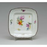 NANTGARW PORCELAIN SQUARE DESSERT DISH circa 1817-1820, moulded c-scroll borders, painted by