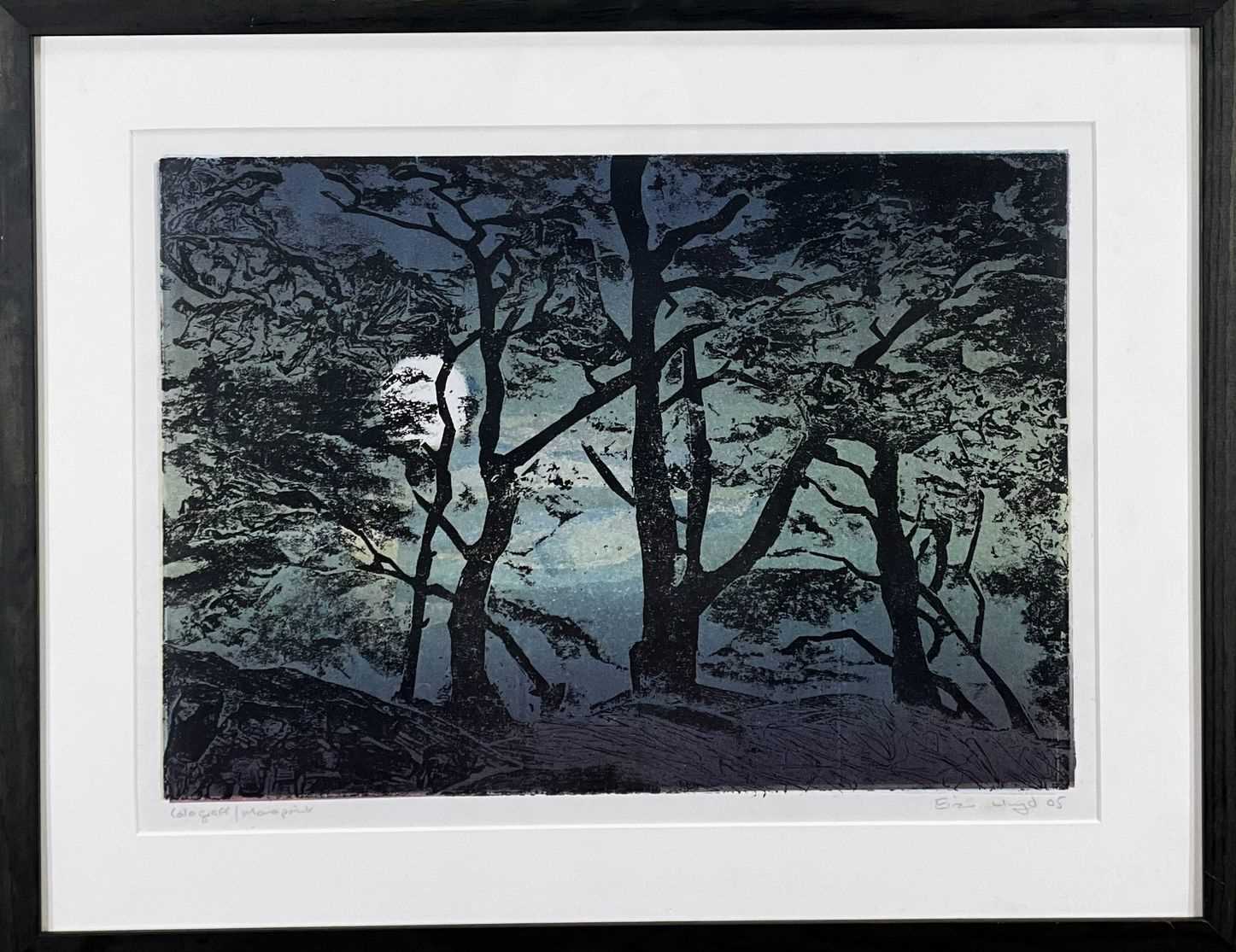 ‡ EIRIAN LLWYD (Welsh 1951-2014) colograff/monoprint - a pair, woodland scene at sunset together - Bild 5 aus 5
