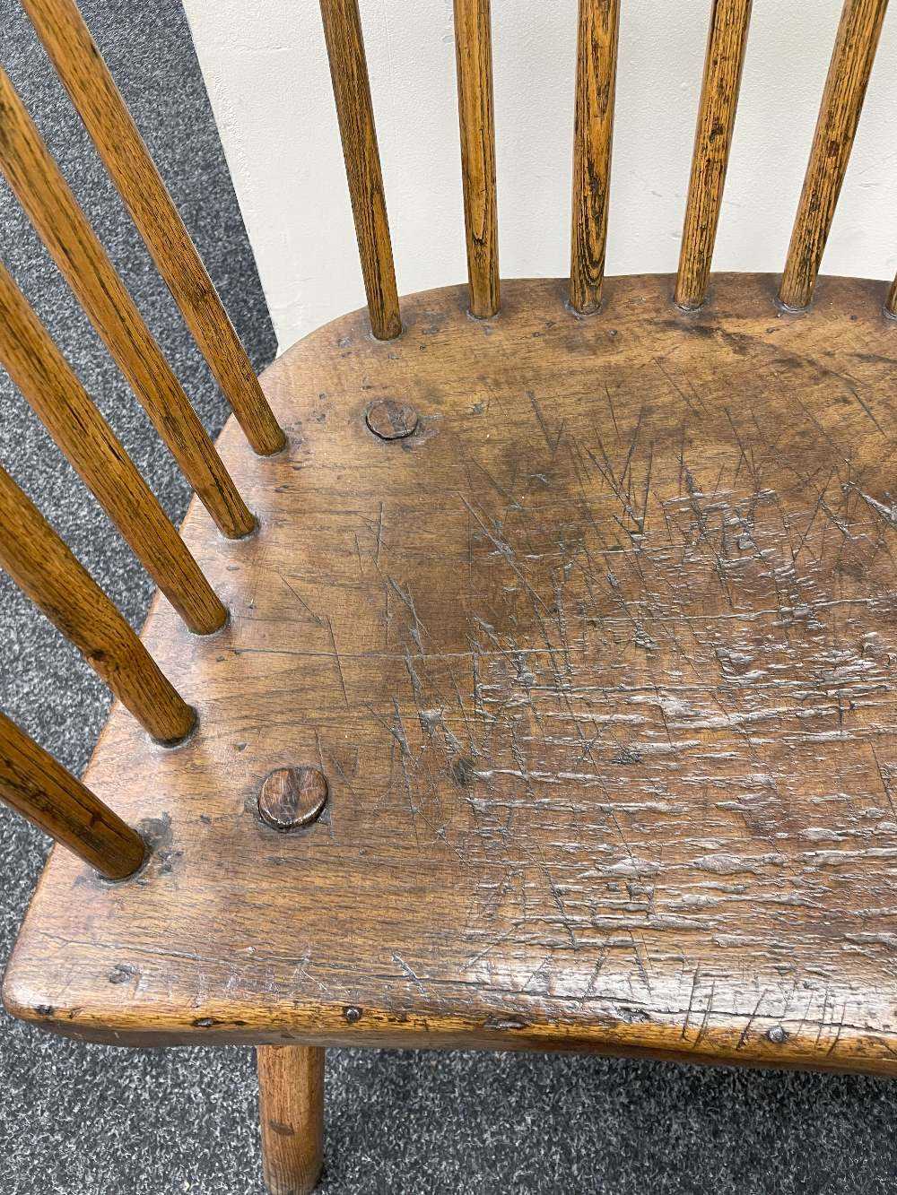 WELSH ELM & ASH STICK BACK ARMCHAIR, c.1800, probably Carmarthenshire, the arched back above seven - Bild 6 aus 22