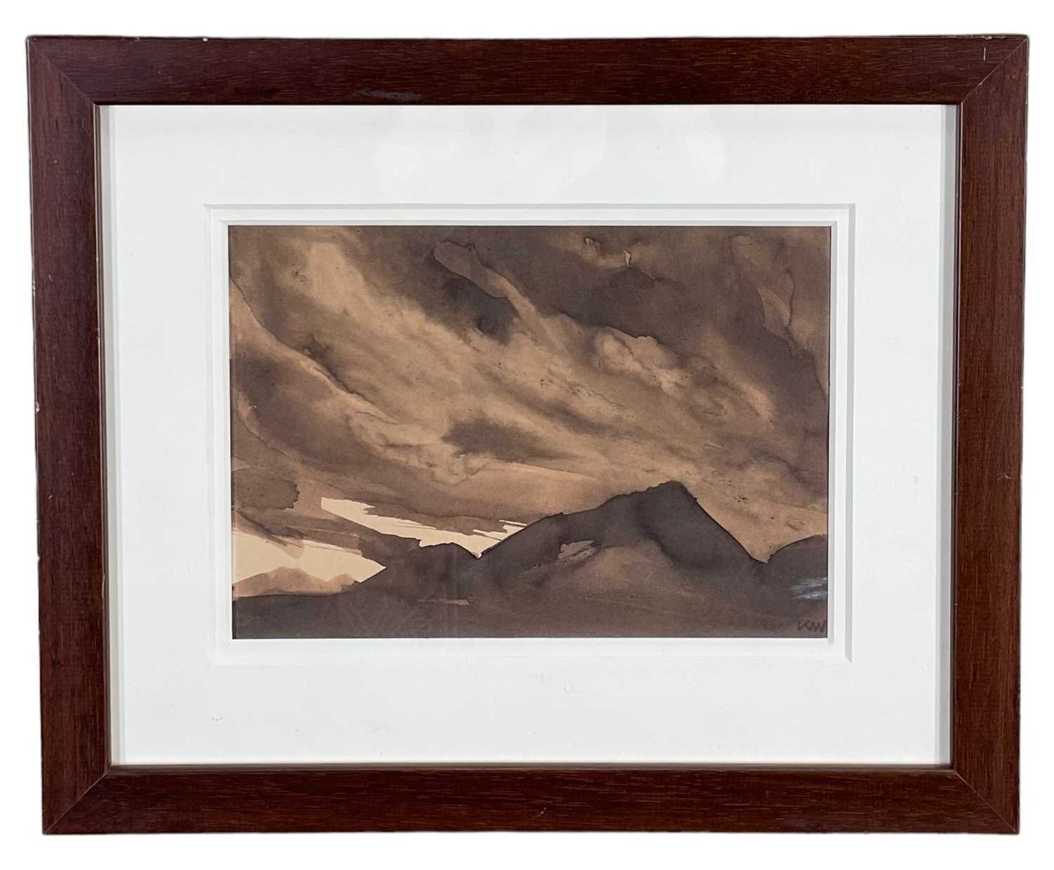 ‡ SIR KYFFIN WILLIAMS RA ink and wash sketch - Eryri with possibly Yr Wyddfa (Snowdon), signed - Image 2 of 3