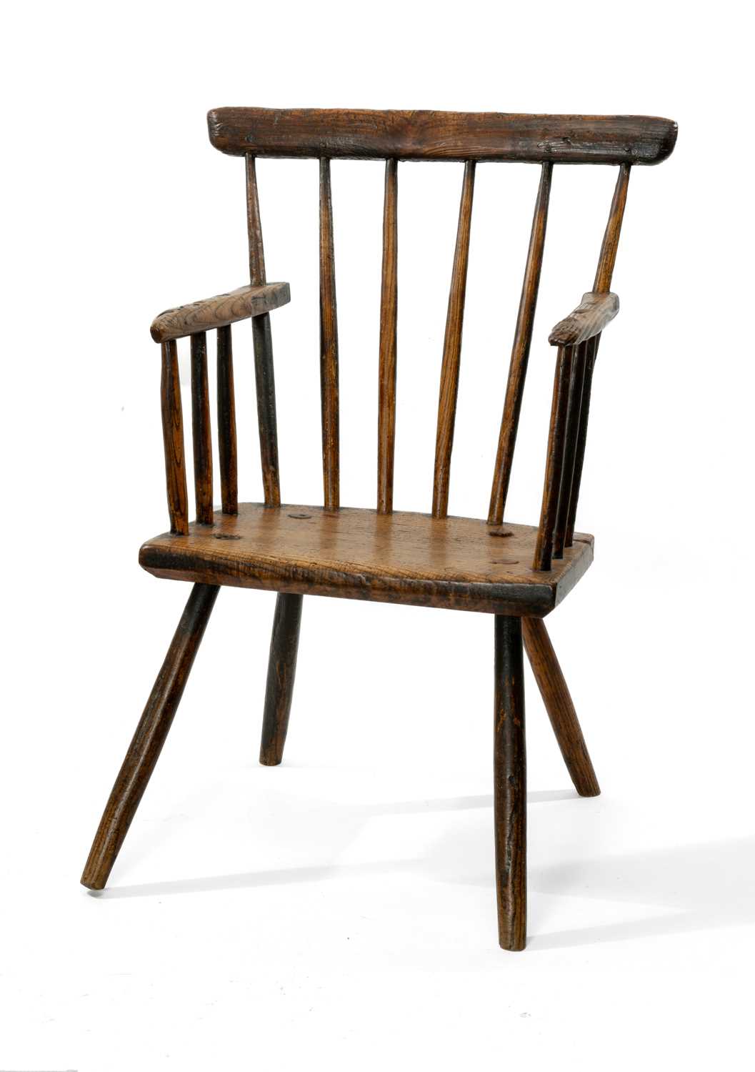 WELSH ASH & OAK ARMCHAIR, late 18th Century, probably Montgomeryshire, six-spindle back united by - Image 2 of 2