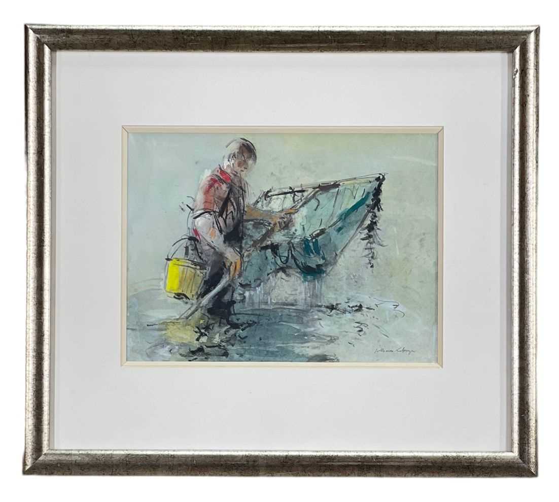 ‡ WILLIAM SELWYN (Welsh b. 1933) mixed media - entitled verso, 'The Young Shrimper', signed, 26 x - Image 2 of 2