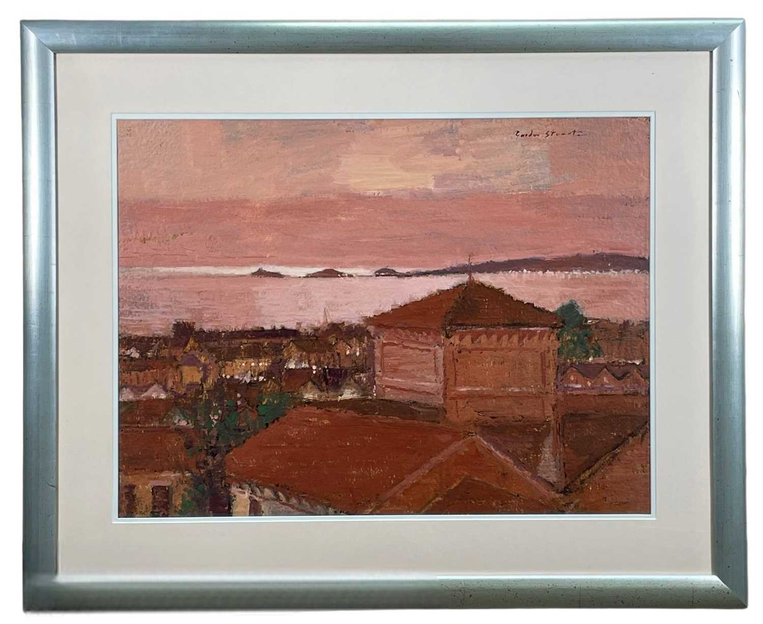 ‡ GORDON STUART (1924-2015) oil on paper - view of Swansea Bay from the late artist's home, - Image 2 of 2