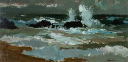 ‡ DONALD MCINTYRE (1923-2009) acrylic - entitled verso, 'Storm, Port Eynon No.2' on Thackeray