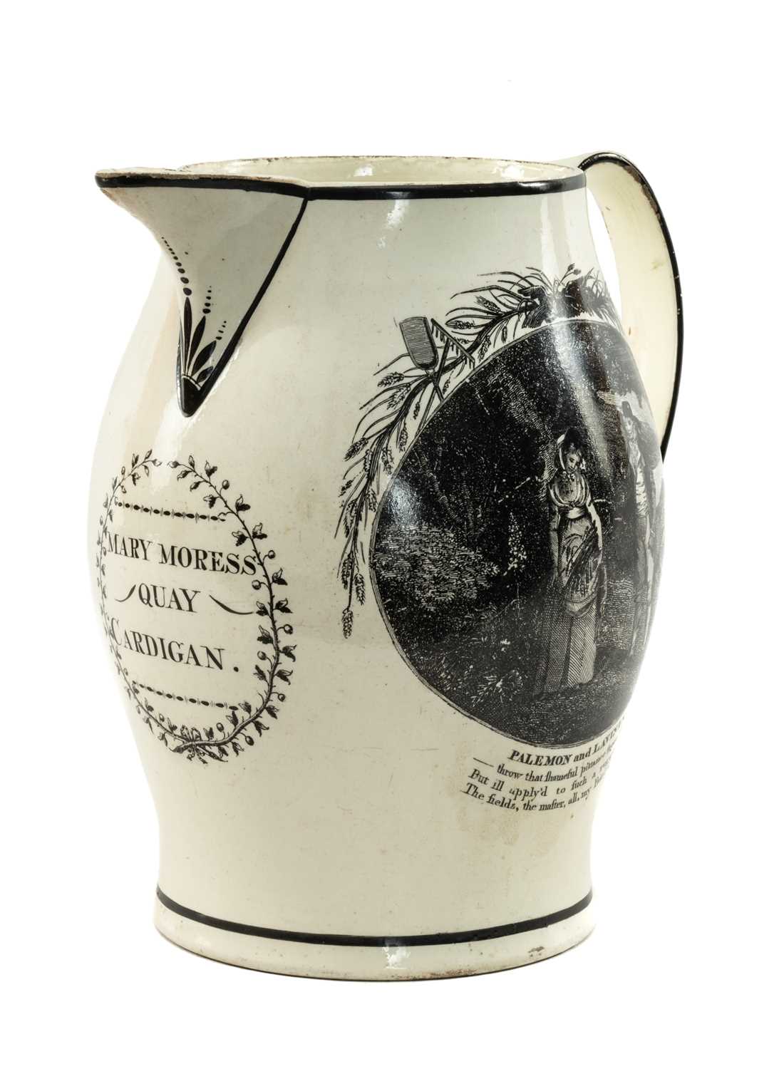 LIVERPOOL CREAMWARE 'NAMED' JUG OF CARDIGANSHIRE INTEREST c.1810, probably Herculaneum, printed in - Image 3 of 4