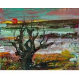 ‡ RAY HOWARD JONES (1903-1996) gouache on paper - winter sunset over a headland with tree, 20 x