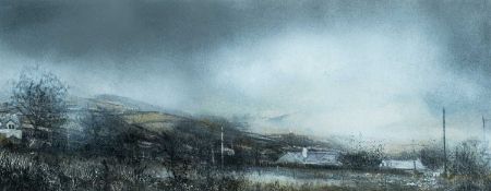 ‡ DARREN HUGHES (Welsh b.1970) mixed media on paper - entitled verso, 'Early Morning, Waunfawr' on