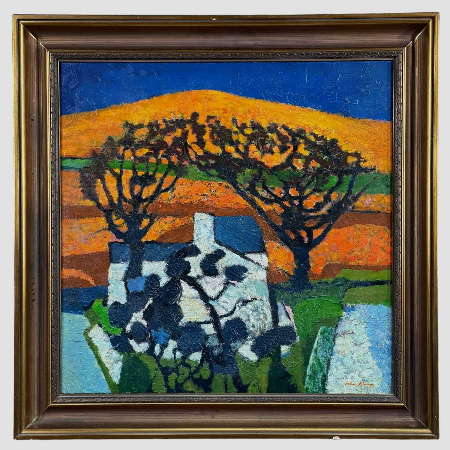 ‡ JOHN ELWYN (Welsh 1916-1997) oil on canvas - entitled verso, 'Welsh Landscape', signed, 50 x 50cms - Image 2 of 15