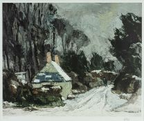 ‡ SIR KYFFIN WILLIAMS RA numbered artist's proof print - winter scene with cottage and figure,