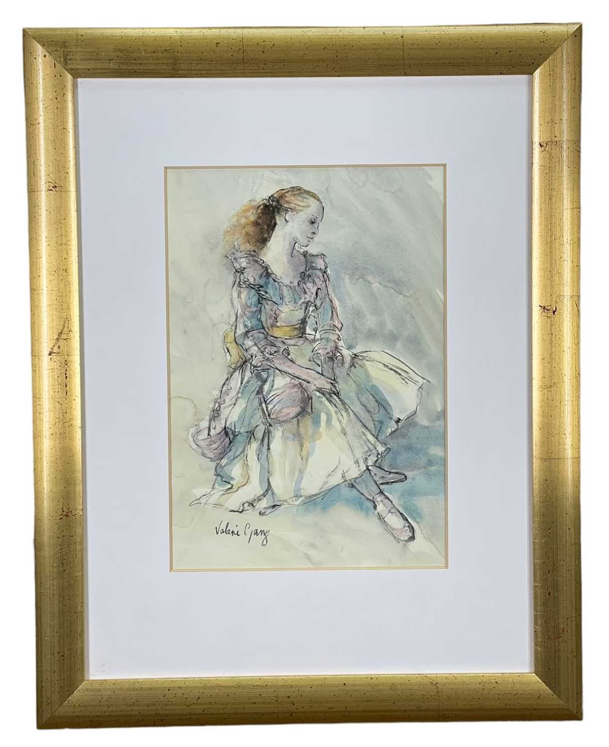 ‡ VALERIE GANZ (Welsh 1936-2015) mixed media - portrait of a seated ballerina, signed, 38 x 27cms - Image 2 of 2