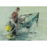 ‡ WILLIAM SELWYN (Welsh b. 1933) mixed media - entitled verso, 'The Young Shrimper', signed, 26 x