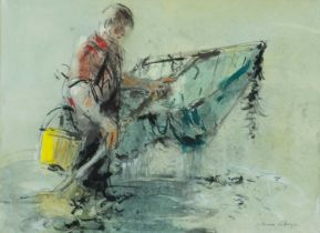‡ WILLIAM SELWYN (Welsh b. 1933) mixed media - entitled verso, 'The Young Shrimper', signed, 26 x