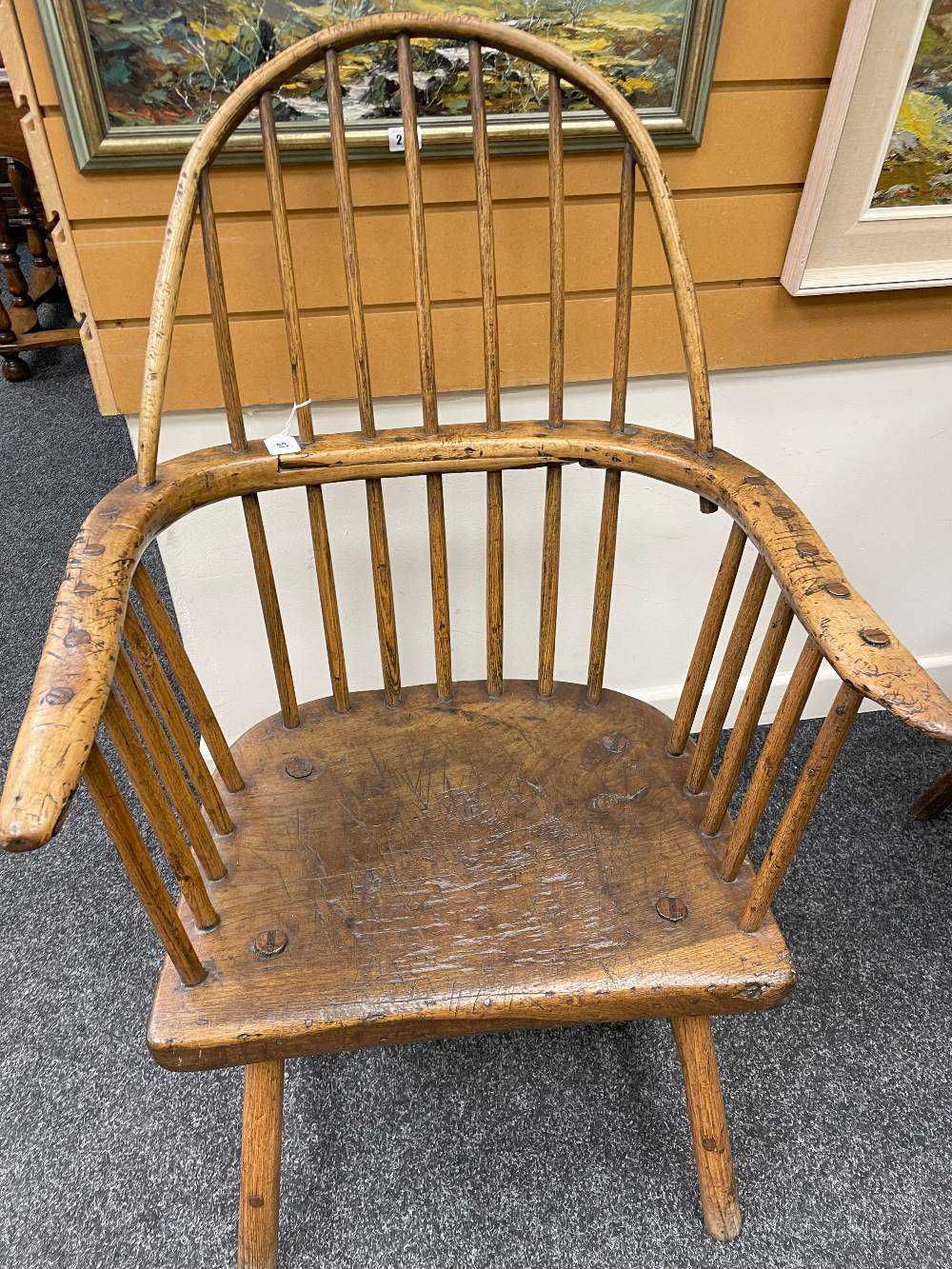 WELSH ELM & ASH STICK BACK ARMCHAIR, c.1800, probably Carmarthenshire, the arched back above seven - Bild 3 aus 22