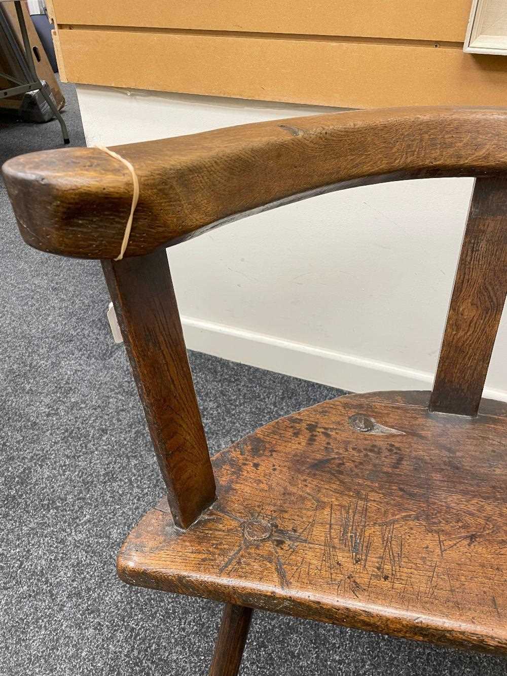 WELSH OAK, ELM & ASH YOKE-BACK CHAIR 18th Century, probably Cardiganshire, thick shaped rail above - Image 4 of 24