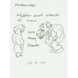 ‡ SIR KYFFIN WILLIAMS RA ink on paper - cartoon of the artist and another figure, inscribed, 'Kyffin