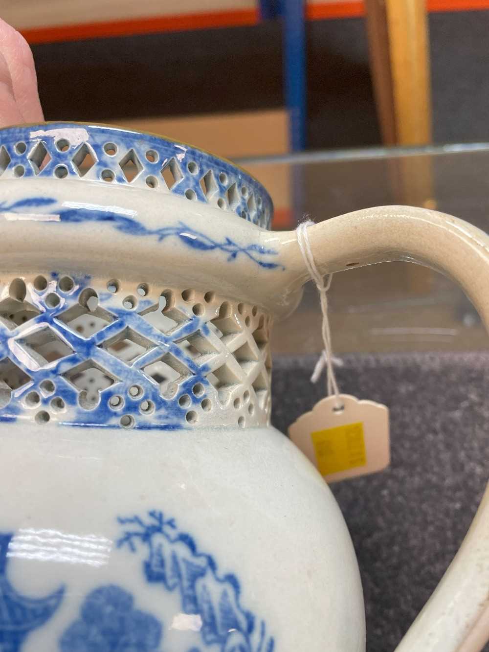 SWANSEA CAMBRIAN PEARLWARE PUZZLE JUG circa 1810, printed in blue with the 'Longbridge' pattern, - Image 8 of 20