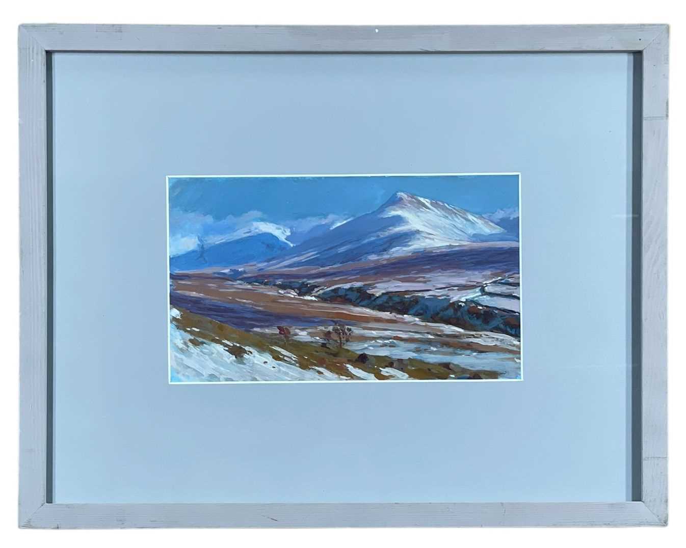 ‡ DAVID WOODFORD (b.1938) oil on card - entitled verso, 'Cwm Caseg in January' on Martin Tinney - Image 2 of 2