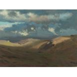 ‡ DAVID WOODFORD (b.1938) oil on board - Eryri (Snowdonia) landscape with clouds, 18 x 23.5cms