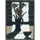 ‡ ROSEMARY BURTON (Welsh b.1939) collage - entitled verso, 'Flowers on a Windowsill' on Martin