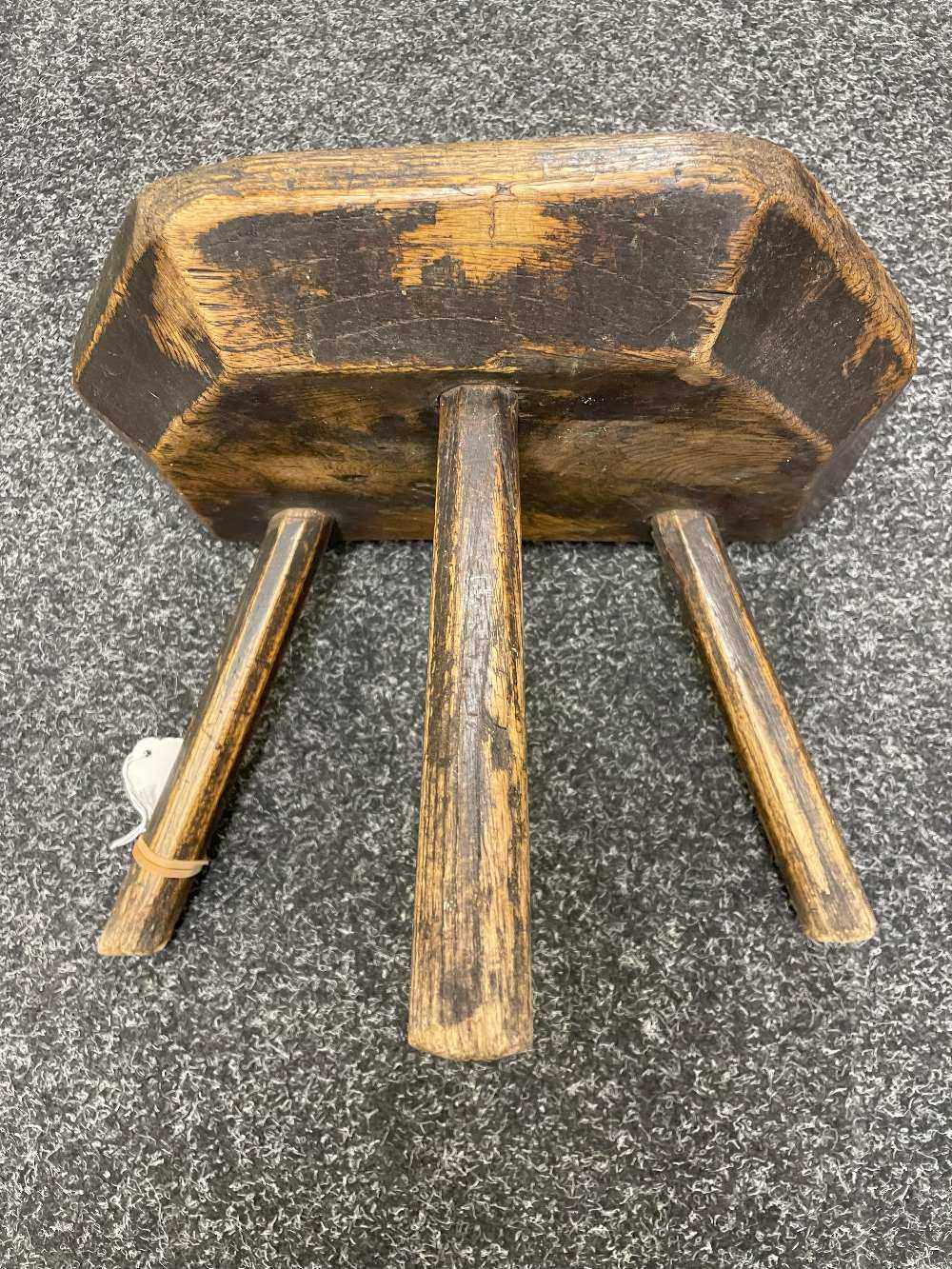 WELSH ASH MILKING STOOL, 19th Century, probably Carmarthenshire, the thick chamfered seat with - Image 10 of 14