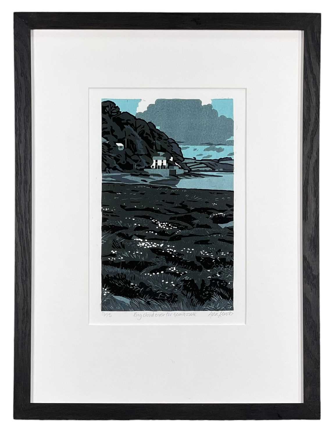 ‡ ANN LEWIS (Welsh b.1962) limited edition (5/15) linocut - entitled, 'Big Cloud Over the Boathouse' - Image 2 of 2
