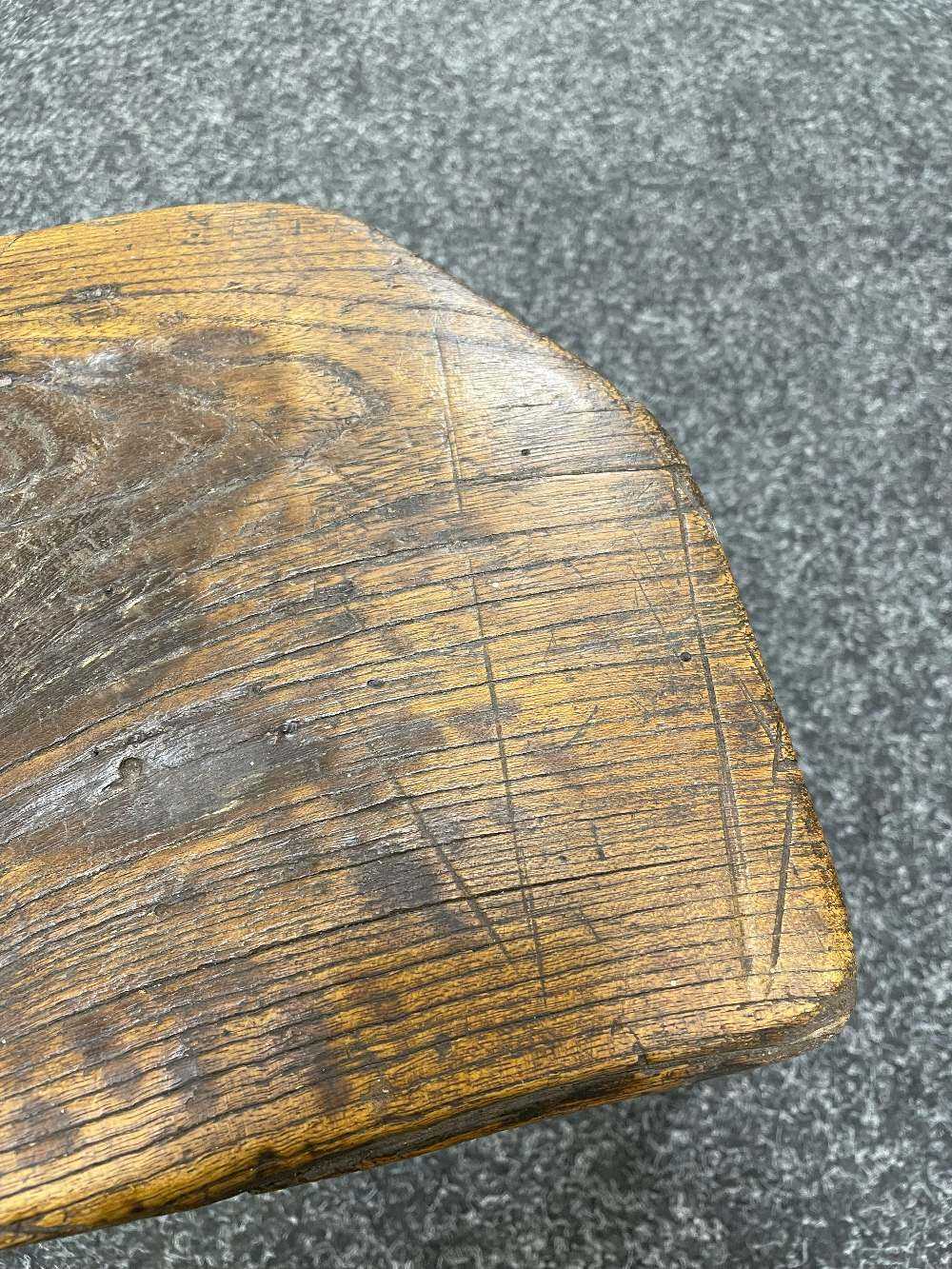 WELSH ASH MILKING STOOL, 19th Century, probably Carmarthenshire, the thick chamfered seat with - Image 5 of 14
