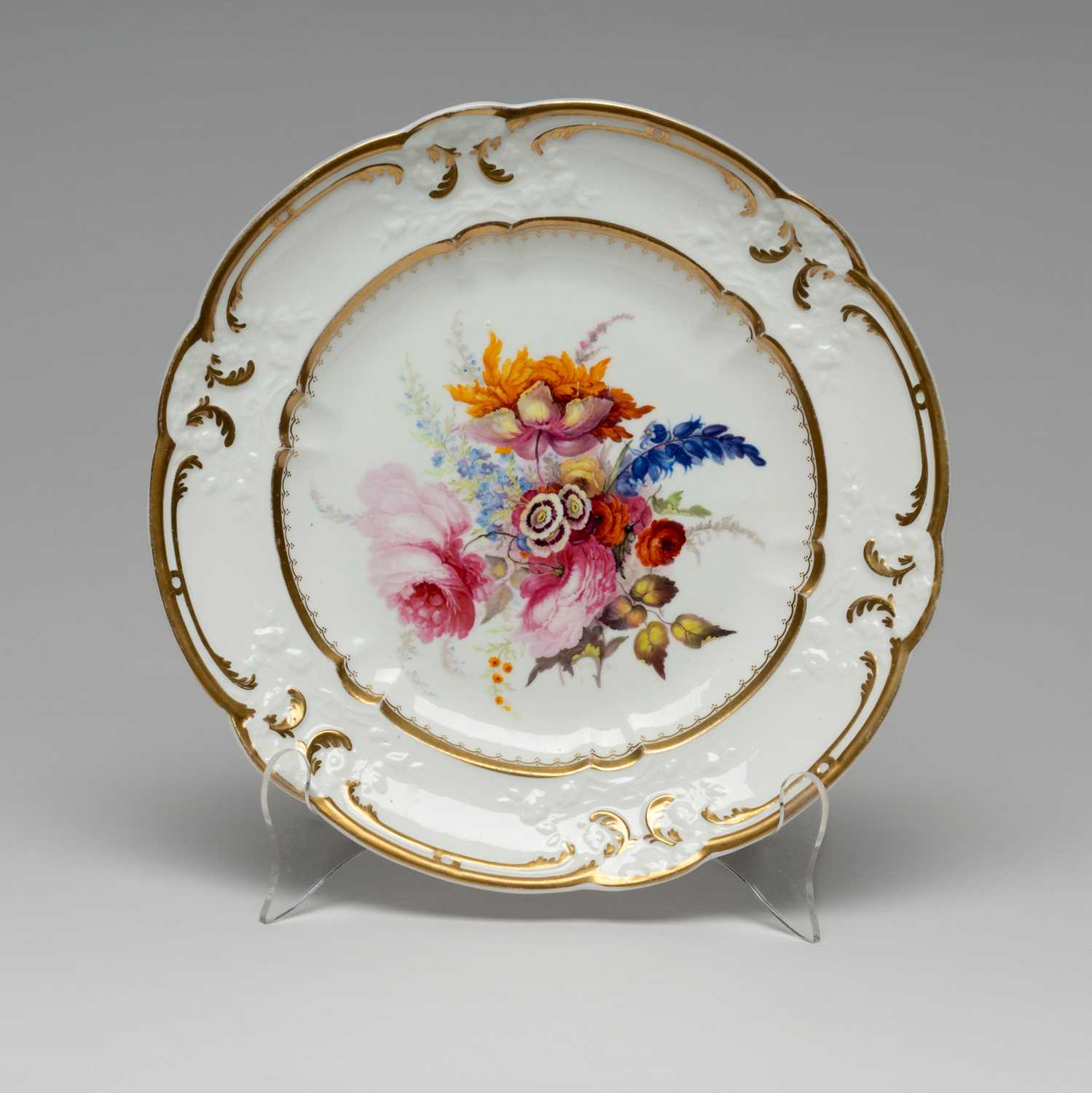 SWANSEA DESSERT PLATE circa 1815-1817, painted by David Evans, the centre with spray of summer