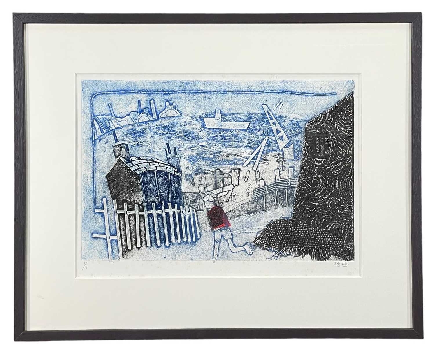 ‡ NICK HOLLY (b.1968) limited edition (1/15) print - street with figure, possibly St Thomas, - Bild 2 aus 2