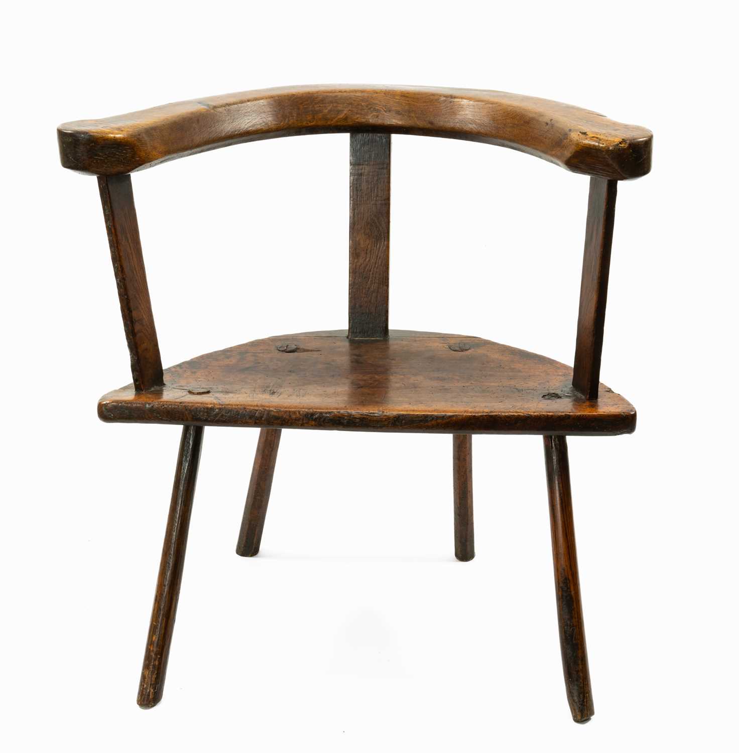 WELSH OAK, ELM & ASH YOKE-BACK CHAIR 18th Century, probably Cardiganshire, thick shaped rail above - Image 2 of 24