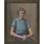 ‡ EVAN CHARLTON (1904-1984) oil on board - seated three-quarter portrait of Zillah Silcocks, signed,