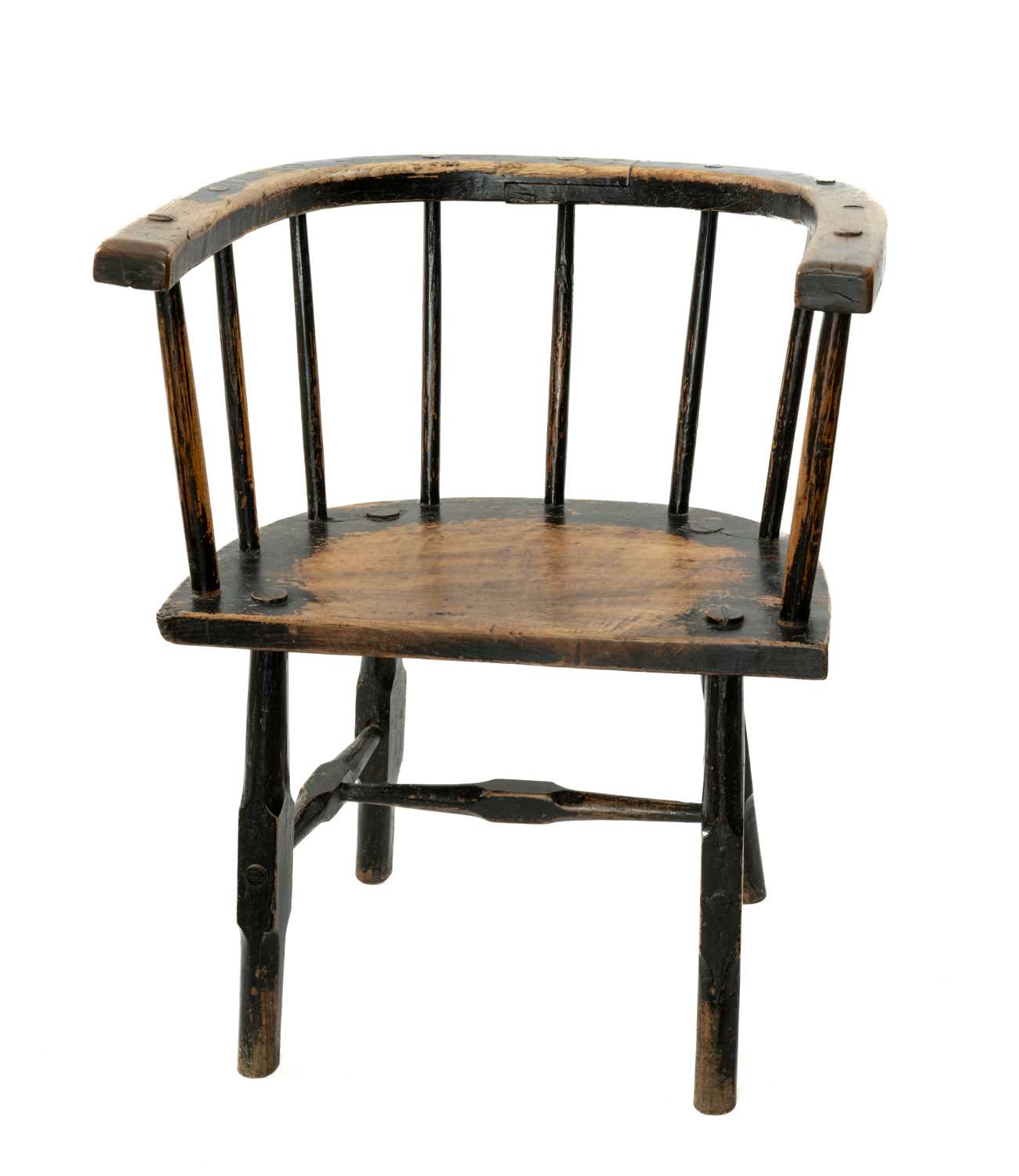 WELSH ELM AND ASH YOKE-BACK CHAIR, late 18th Century, U-shaped joined seat-rail above nine spindles, - Image 2 of 2