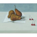 ‡ CHARLES BURTON (Welsh b. 1929) oil on canvas - entitled verso, 'Pears and Cherries' on Martin