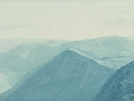 ‡ DAVID WOODFORD (b.1938) watercolour - Eryri (Snowdonia) landscape, inscribed verso, 'Pen Maen',