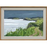 ‡ SIR KYFFIN WILLIAMS RA oil on canvas - Ynys Môn (Anglesey) coastal scene with flowers and path
