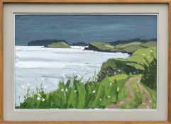 ‡ SIR KYFFIN WILLIAMS RA oil on canvas - Ynys Môn (Anglesey) coastal scene with flowers and path