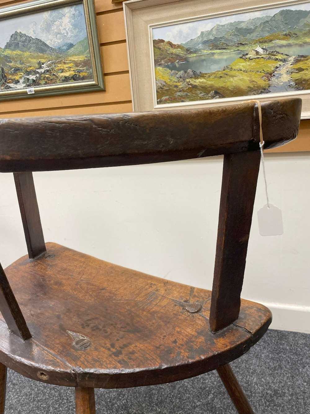 WELSH OAK, ELM & ASH YOKE-BACK CHAIR 18th Century, probably Cardiganshire, thick shaped rail above - Image 15 of 24