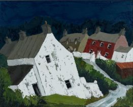 ‡ WYNNE JENKINS (Welsh, 1937 - 2019) oil on canvas - entitled verso, 'Beach House, Abereiddy',