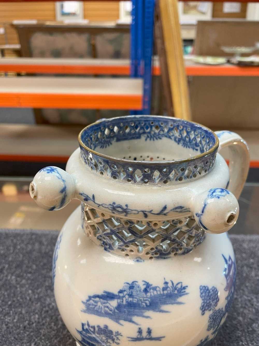 SWANSEA CAMBRIAN PEARLWARE PUZZLE JUG circa 1810, printed in blue with the 'Longbridge' pattern, - Image 3 of 20