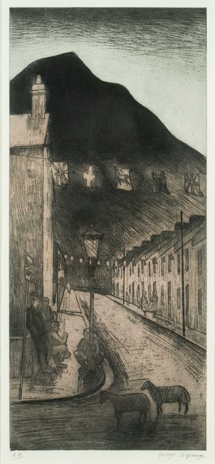 ‡ GEORGE CHAPMAN (English / Rhondda School 1908-1993) artist's proof etching - street with figures