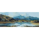 ‡ CHARLES WYATT WARREN (Welsh 1908-1993) oil on board - Eryri (Snowdonia) landscape with lake,
