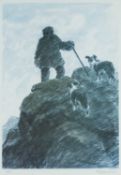 ‡ SIR KYFFIN WILLIAMS RA artist's proof print - shepherd on mountainside with two sheepdogs, fully