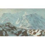 ‡ DAVID WOODFORD (b.1938) oil on card - Eryri (Snowdonia) winter landscape, signed, 16.5 x 27cms