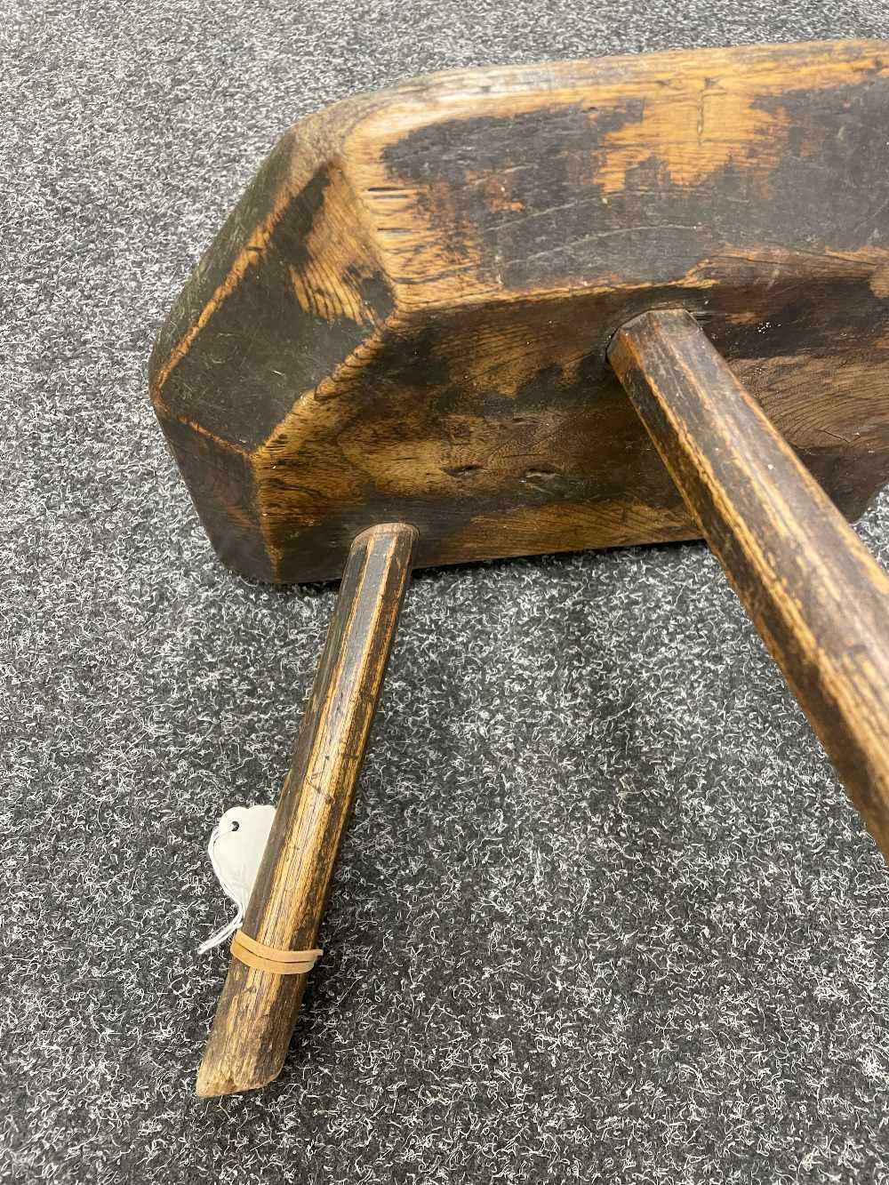 WELSH ASH MILKING STOOL, 19th Century, probably Carmarthenshire, the thick chamfered seat with - Image 11 of 14