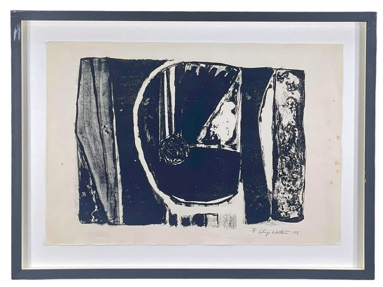 ‡ ISLWYN WATKINS (Welsh 1938-2018) limited edition (7/8) monochrome lithograph - abstract, signed - Bild 2 aus 2
