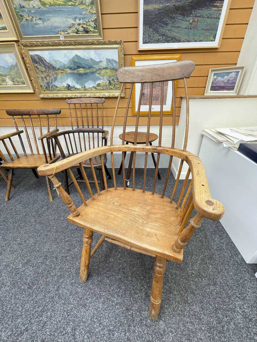 WELSH ELM AND ASH ARMCHAIR c. 1800, probably Swansea Valley, of 'lobster-pot' form, the back of - Image 44 of 46