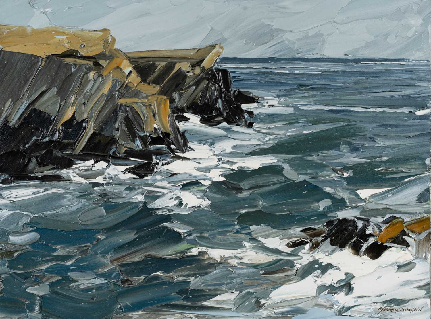 ‡ MATTHEW SNOWDEN (b. 1969) acrylic on panel - coastal cliffs, signed, 46 x 61cms Provenance: